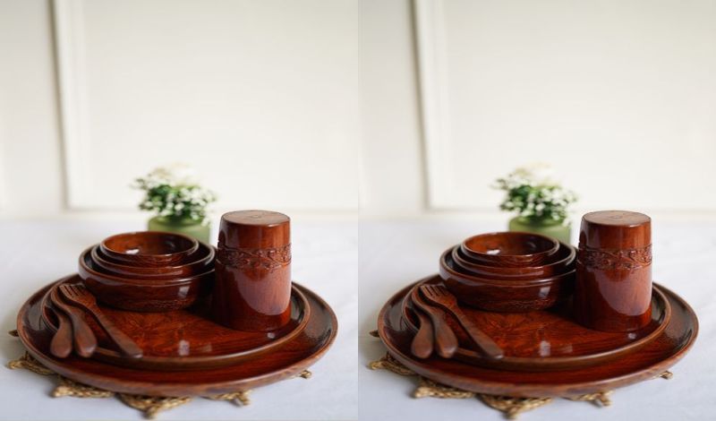 18 No. OF Piece Brown Wooden Dinner Set