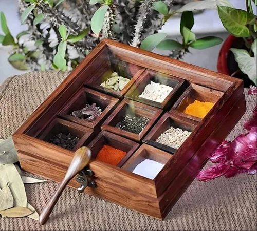 9 Compartment Wooden Spice Box