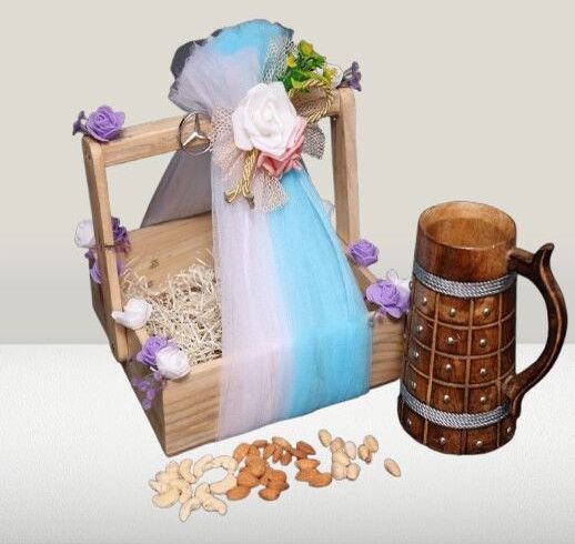 Decorated Wooden Gift Basket with Mug