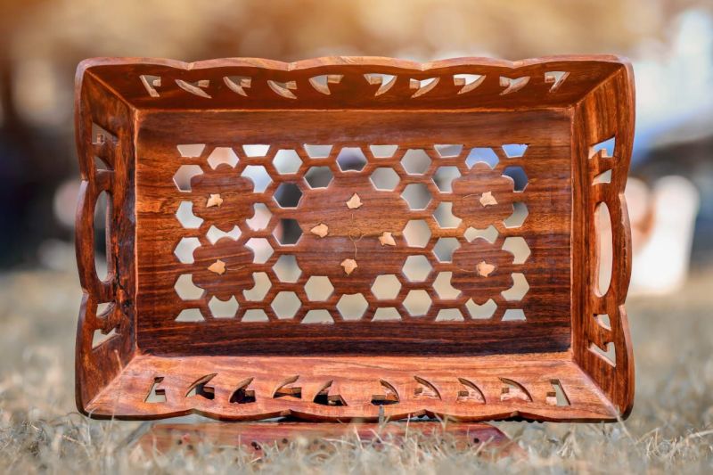 Handcrafted Sheesham Wood Decorative Serving Tray