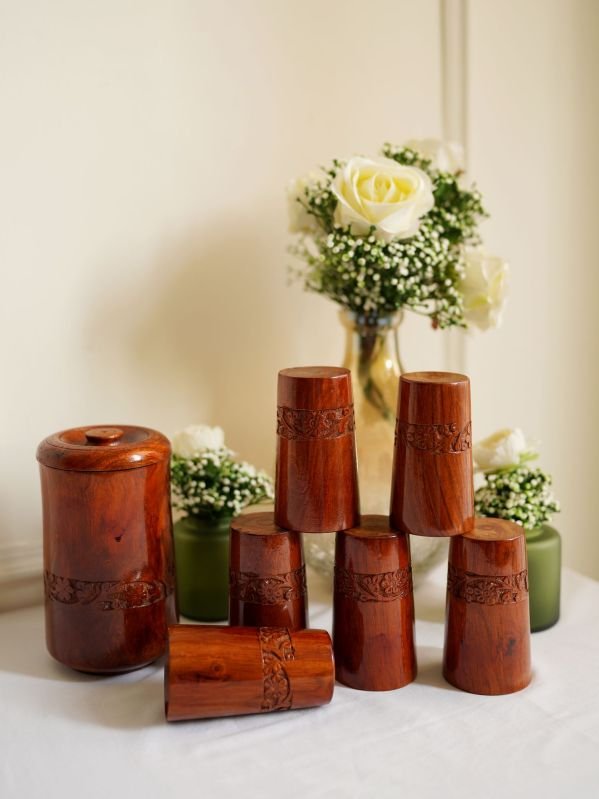 Handcrafted Sheesham Wood Jug and Glass Set