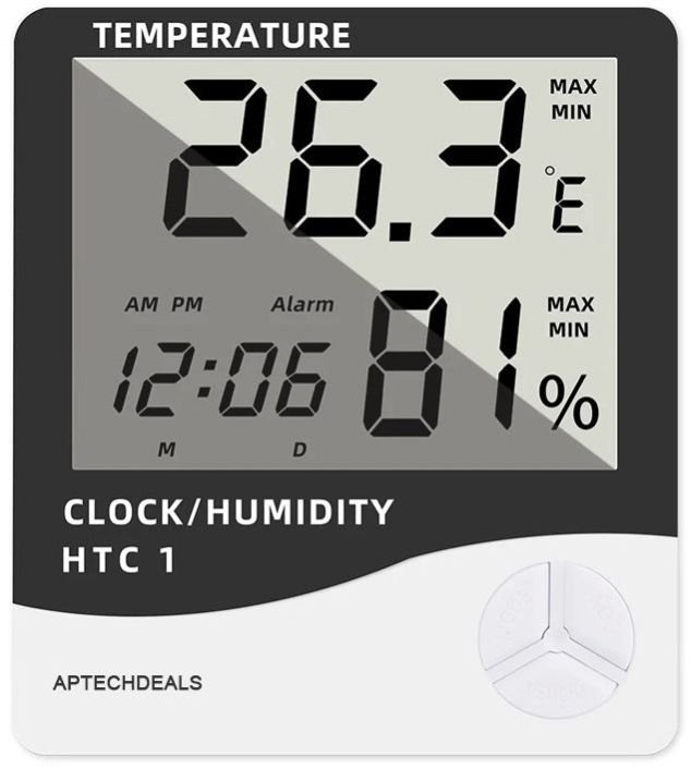 Themisto HTC-1 Digital Hygrometer Thermometer Humidity Meter With Clock LCD Display