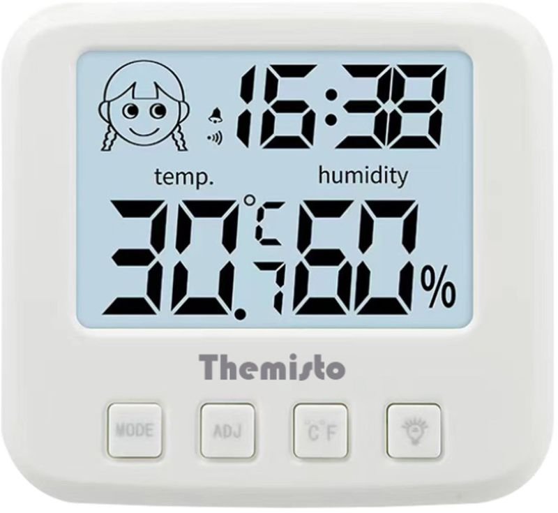 Themisto TH-HTC5 Digital Hygrometer Humidity Meter With Clock LCD Display