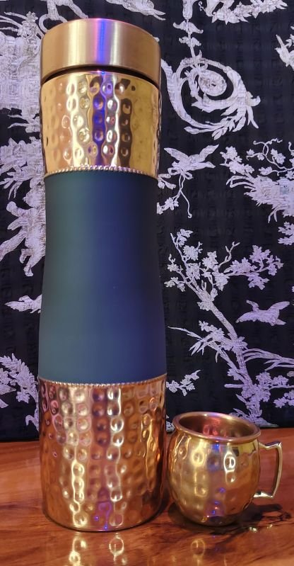 1000ml Hammered Copper Grip Bottle with Mug