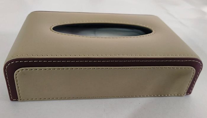 Beige and Brown PU Leather Rectangular Tissue Box