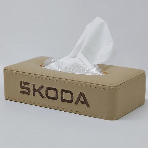 Skoda Beige PU Leather Rectangular Tissue Box