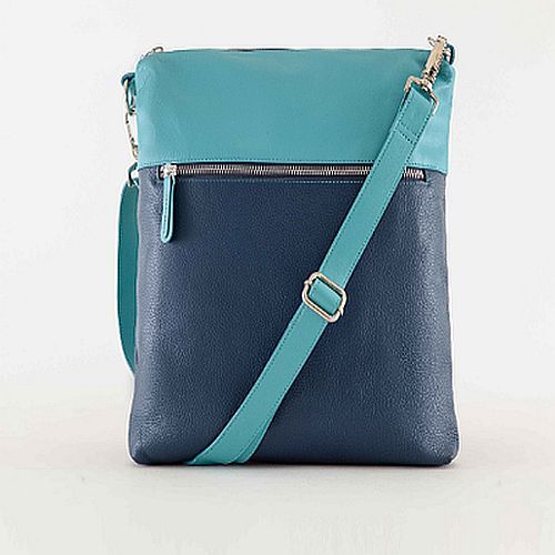 Ladies Green and Blue Leather Sling Bag