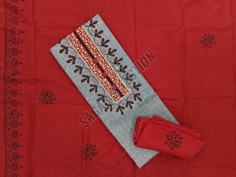 Ladies Printed Khadi Cotton Unstitched Suit Material