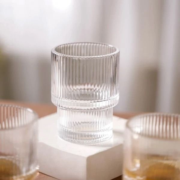 Ribbed Design Stackable Drinking Glass Set
