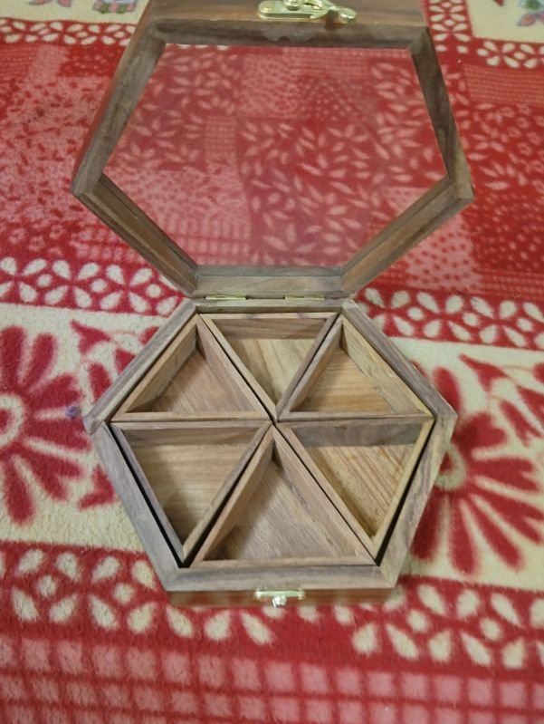 Brown Sheesham Wood 6 Container Masala Box