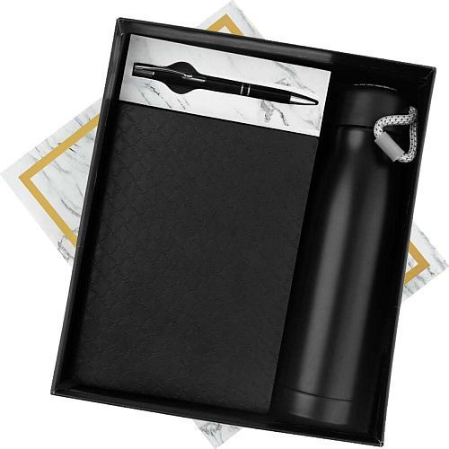 Black Hot & Cold Bottle Notebook And Metal Pen Corporate Gift Set