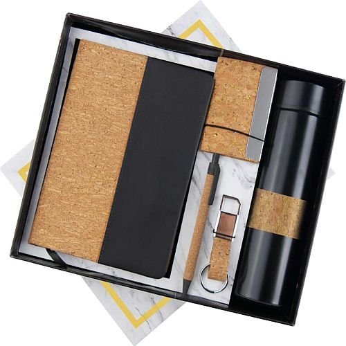 Metal 5 In 1 Black and Brown Notebook Pen Key Chain Card Holder And Bottle Corporate Gift Set