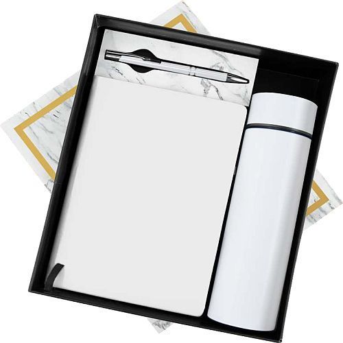 White Temperature Bottle Notebook And Metal Pen Corporate Gift Set
