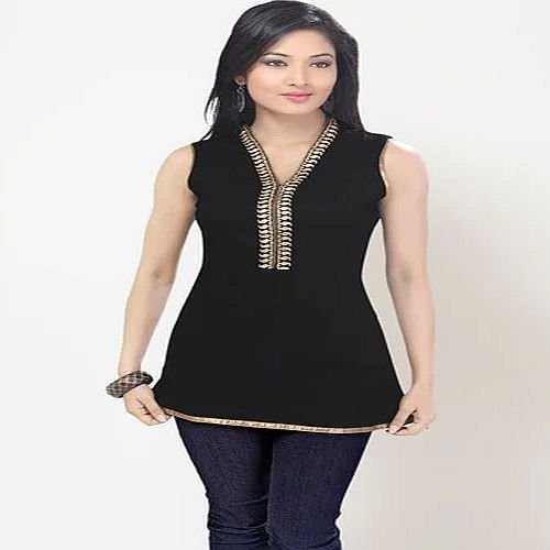 Ladies Black Sleeveless Silk Kurti