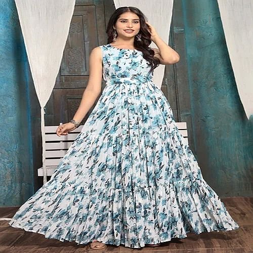 Ladies Printed Georgette Long Gown