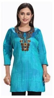 Ladies Sky Blue Silk Kurti