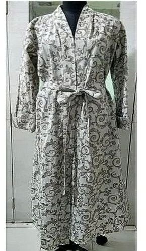 Ladies White and Grey Cotton Printed Islamic Abaya