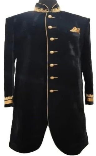 Mens Black Velvet Wedding Sherwani