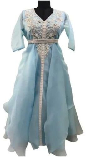 Satin Silk and Organza Embroidered Gown