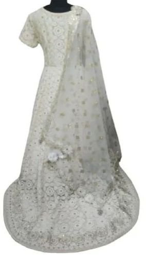 White Embroidered Georgette Trail Gown