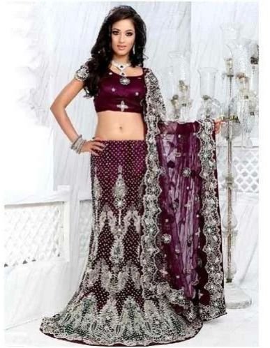 Wine Bridal Embroidered Lehenga Choli