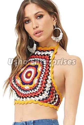 Ladies Crochet Multicolor Handmade Crop Top