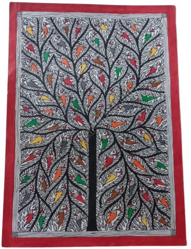 Tree OF Life Full OF Colourful Birds Madhubani Painting