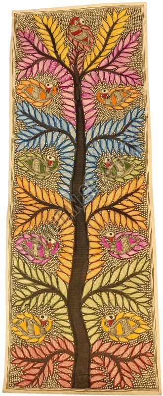 Tree OF Life With Colorful Birds Madhubani Painting