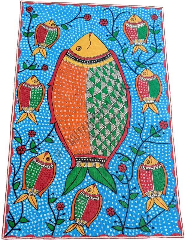 Fishes In The Pond Madhubani Painting