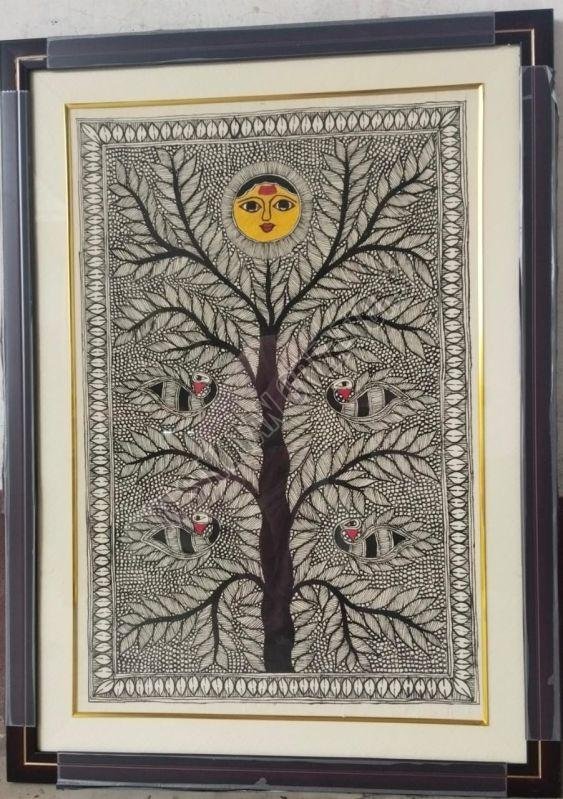 Hand Painted Tree OF Life With Sunligh Madhubani Painting