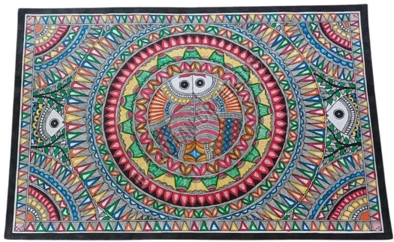 Multicolor Handmade Fish In Circle Madhubani Painting