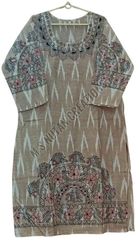 Ladies Cotton Hand Painted Mithila Painting Pant Kurti Set