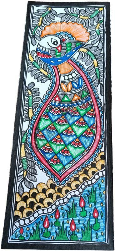 Vibrant Peacock On The Tree Hand Painted Mithila Painting