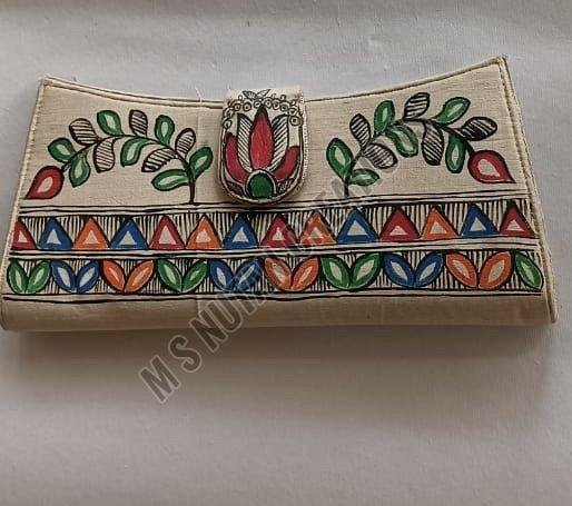 Ladies Hand Painted Tussar Silk Clutch Purse