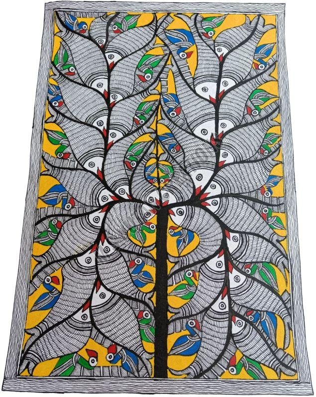 Multicolor Matte OF Fish Tree Madhubani Painting