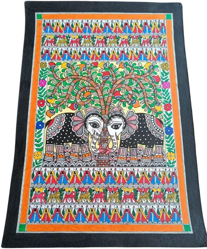 Elephants Under Tree OF Life Mithila Painting