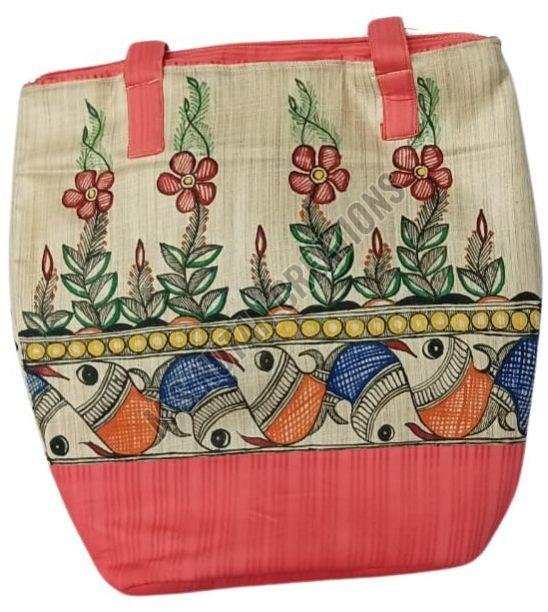 Canvas Brown Hand Painted Tote Bag