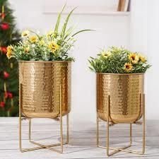 Hammered Indoor Metal Planter with Stand