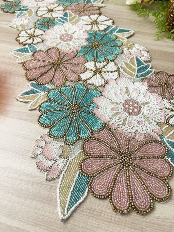 Multicolor Embroidered Beaded Table Runner