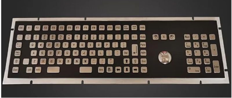 Waterproof Full-Size Industrial Metal Keyboard with Trackball Wired Keypad