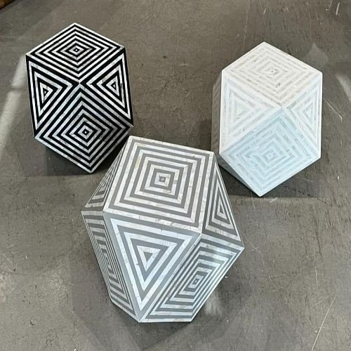 Diamond Shape Bone Inlay Side Table