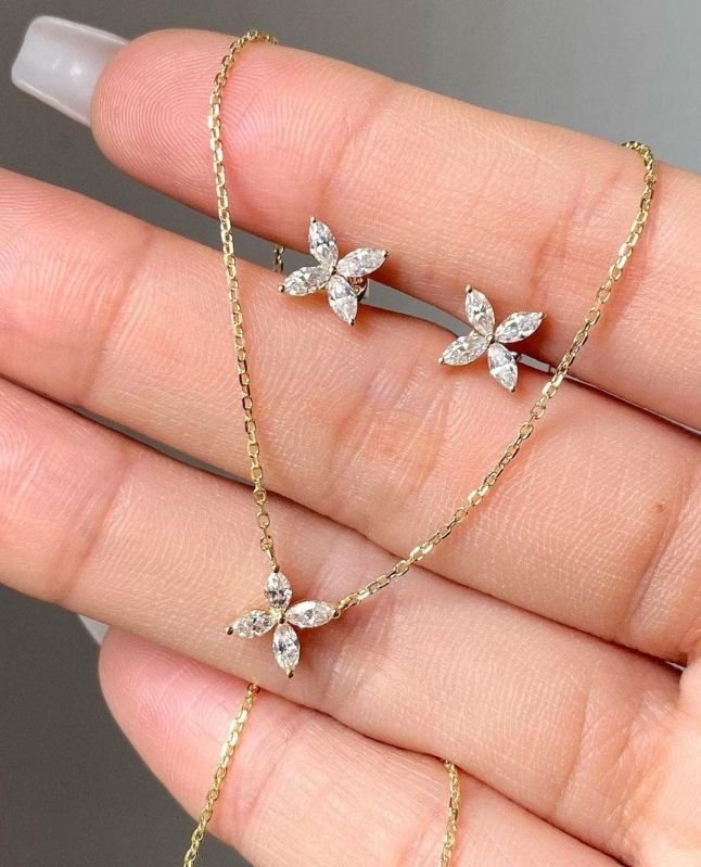 Lab-Grown Diamond Marquise Cut Diamond Butterfly Necklace &AMP;AMP; Earrings Set