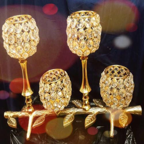 Gloss Round Iron Crystals Candle Holder