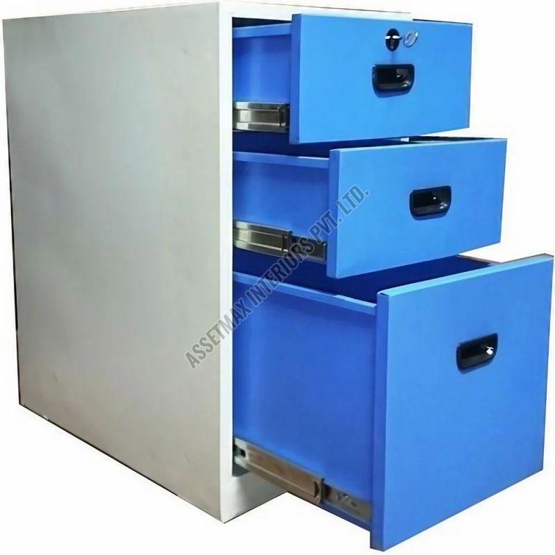 White And Blue Decorous Pedestal with 1 Box 2 Drawer