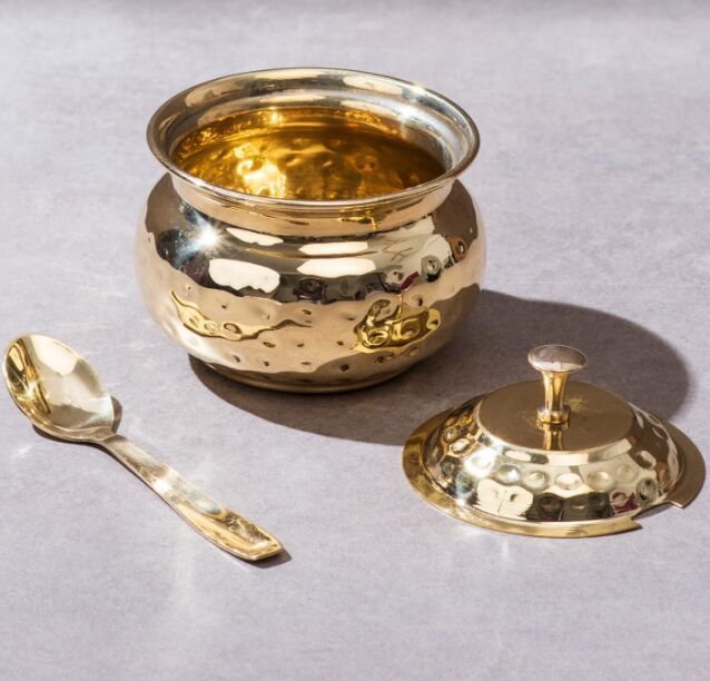 Brass Ghee POT with Lid and Spoon