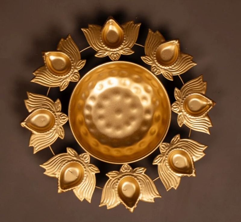 Metal Urli With Lotus Diyas