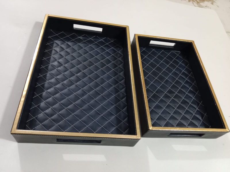 rectangular brushed gold handles serving tray