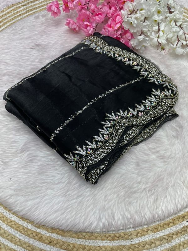 Black Embroidered Silk Saree