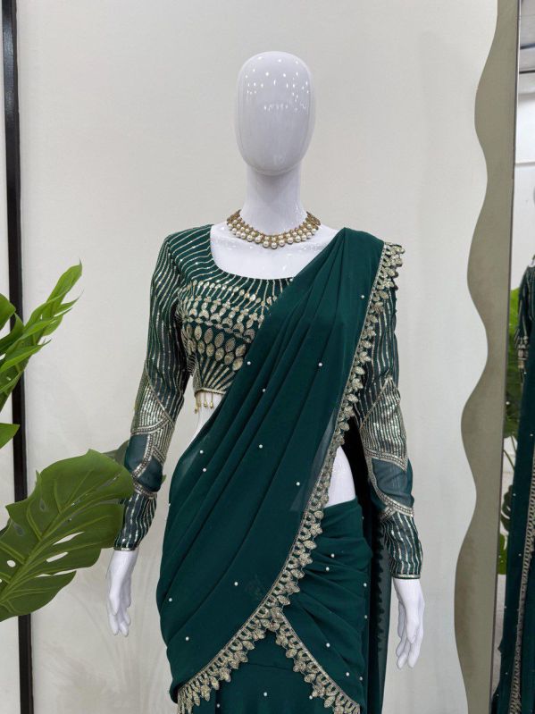 Green Ladies Embroidered Silk Saree
