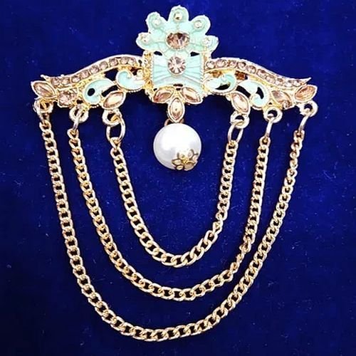 Golden And Green Mens Floral Sherwani Brooch